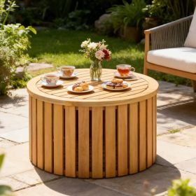 2-in-1 Outdoor Side Table with Storage Acacia Wood Slatted Coffee Table Square/Round Slatted End Storage Box As Side Table and Storage Box Reinfo