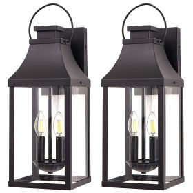 20'' Outdoor Wall Light,2-Pack Porch Light Outdoor Wall Sconce Lantern, 2-Light Modern Black Exterior Lighting Fixture Wall Mount
