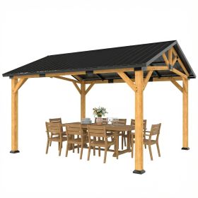 13' x 11' Hardtop Gazebo Canopy with Galvanised Metal Roof, Fir Wood Frame and Central Hook for Patio, Black Gray