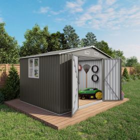 10 x 8 FT Outdoor Storage Shed, Large Metal Storage Shed, Lockable Door and Air Vent, Clear Window Garden Tool Shed for Bicycles, Tools, Lawnmowe