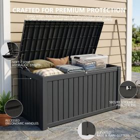 150 Gallon Lockable Resin Outdoor Storage Box, Waterproof & Weather Resistant Deck Box for Patio Cushion, Garden Tools & Accessories (Color: Black)