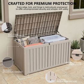 150 Gallon Lockable Resin Outdoor Storage Box, Waterproof & Weather Resistant Deck Box for Patio Cushion, Garden Tools & Accessories (Color: Light Brown)