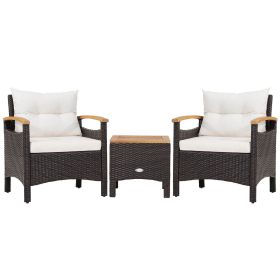 3 Pieces Patio Rattan Furniture Set with Removable Cushions (Color: Off white)