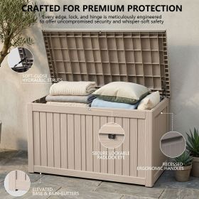 230 Gallon Outdoor Storage Box, Waterproof Resin Deck Container with Lockable Lid, Patio Organizer for Cushions & Garden Tools (Color: Light Brown)